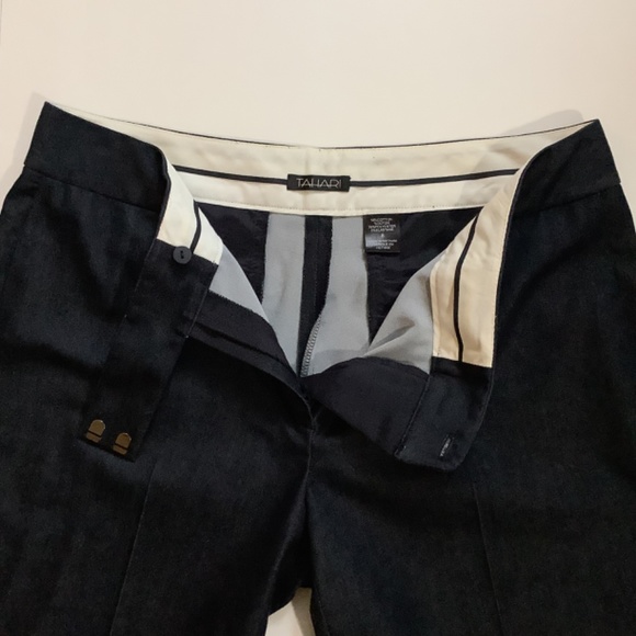 TAHARI Flared Dark Blue Denim Trousers - Picture 3 of 6